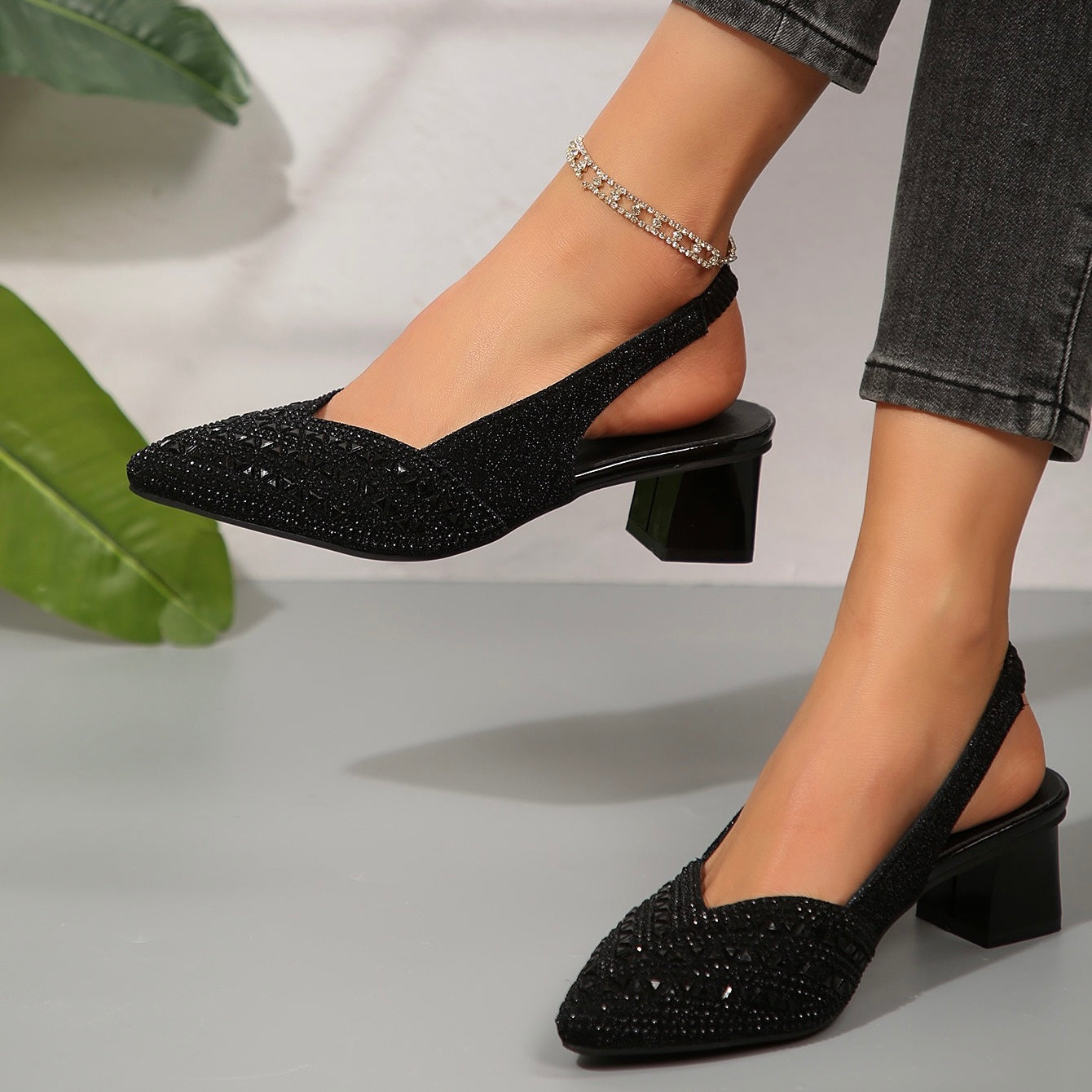 Women'S Elegant Rhinestone Slip On Heel Sandals
